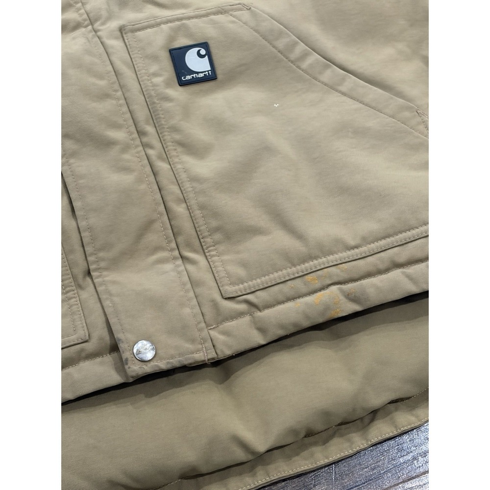 Carhartt V27 DKH Quilted Vest XL Khaki Ribbed Collar Full Zip Canvas Workwear - Picture 10 of 11